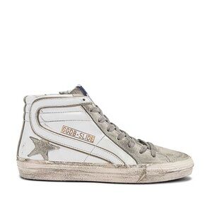 Golden Goose White and Gray High-Tops with Star Detail